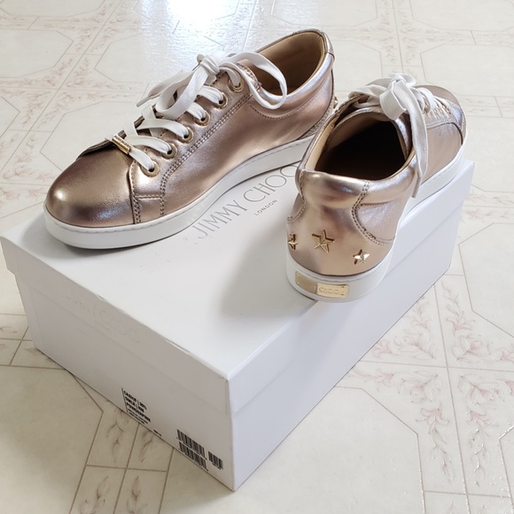 NWT Jimmy Choo Shoes Leather Sneaker Rose Gold Designer Luxury Sneaker Presents - Picture 11 of 16